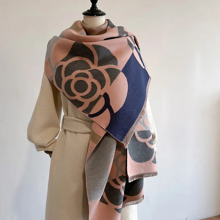 Women's reversible cashmere blend scarf, perfect for stylish winter warmth. Cozy & trendy fashion accessory.
