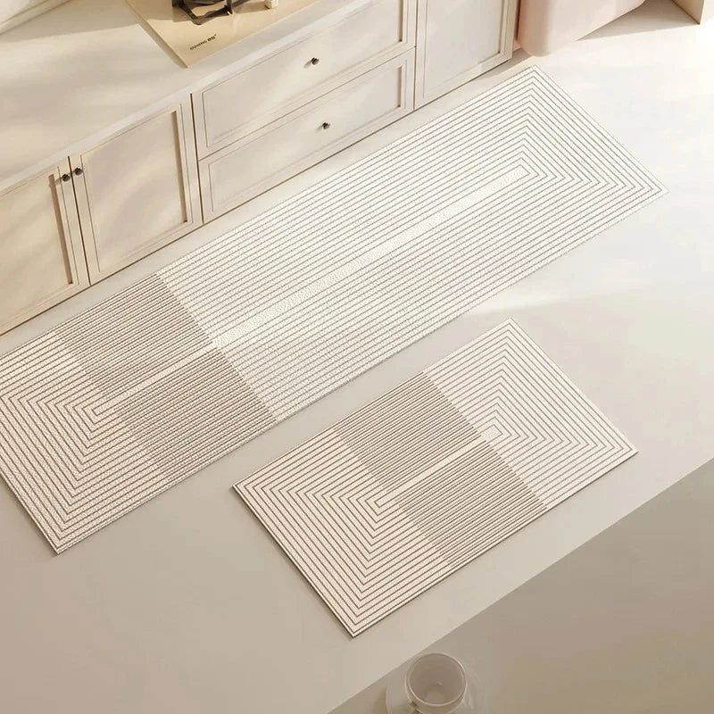 Stylish grey cushioned kitchen mat, absorbent & anti-slip, perfect for modern kitchen decor & comfort.