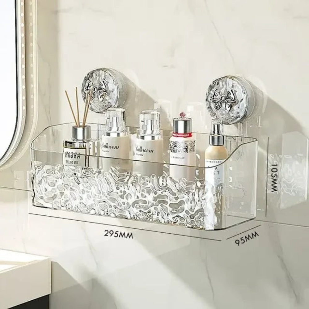 Space-saving wall organizer basket for kitchen spices, oils, or pantry goods, helps declutter and organize.