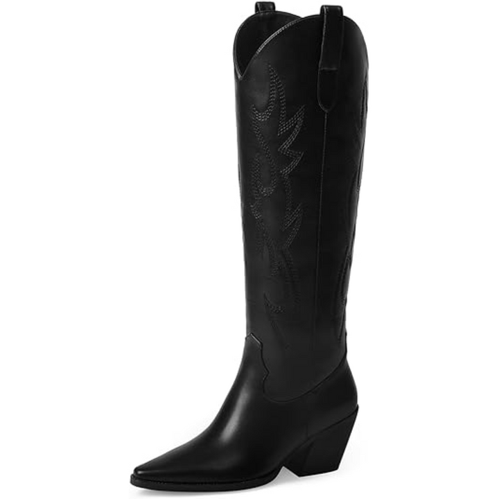 Elegant women's knee-high embroidered cowboy boots, stylish and chic for any outfit.