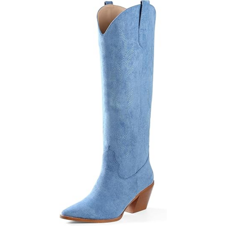 Fashionable women's embroidered cowboy boots, knee-high, perfect for a chic western look.