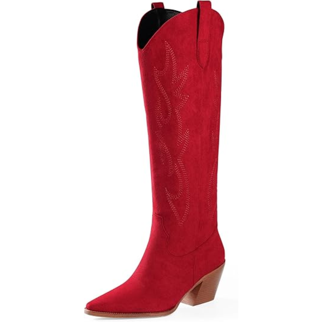 Trendsetting women's embroidered knee-high cowboy boots, a must-have for stylish footwear.