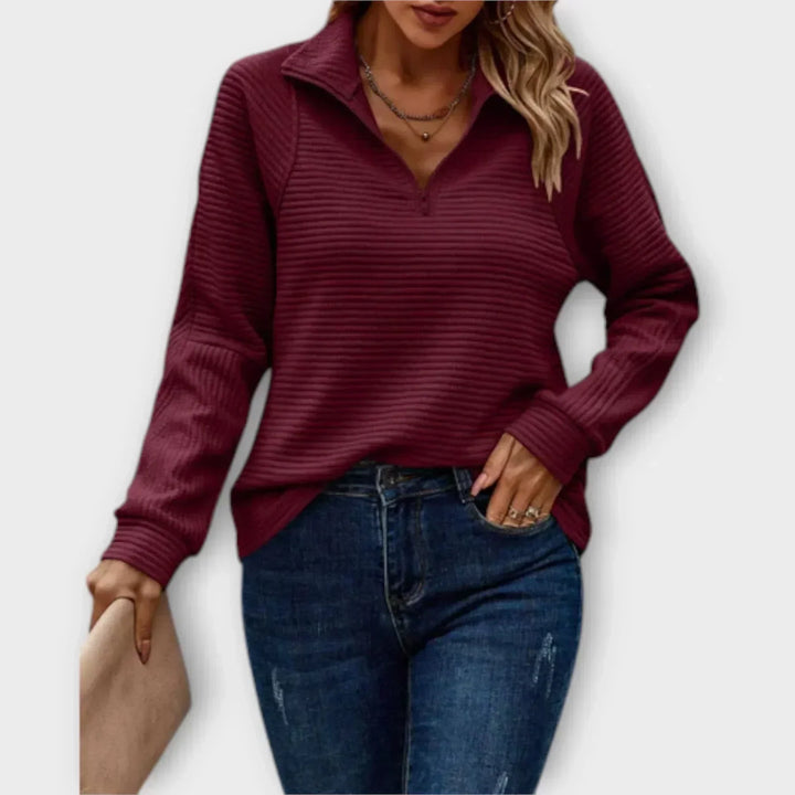 Cozy women's pullover jumper with a quarter zip. Effortless style for fall & winter, a comfortable everyday essential.