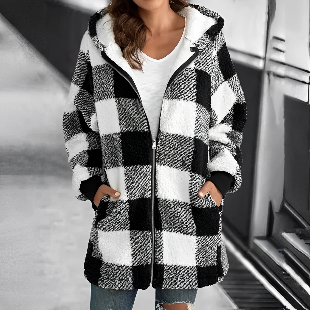 Dames Jas met Capuchon (Camila) - a cozy, warm women's coat. Stylish hooded outerwear for fall & winter comfort.