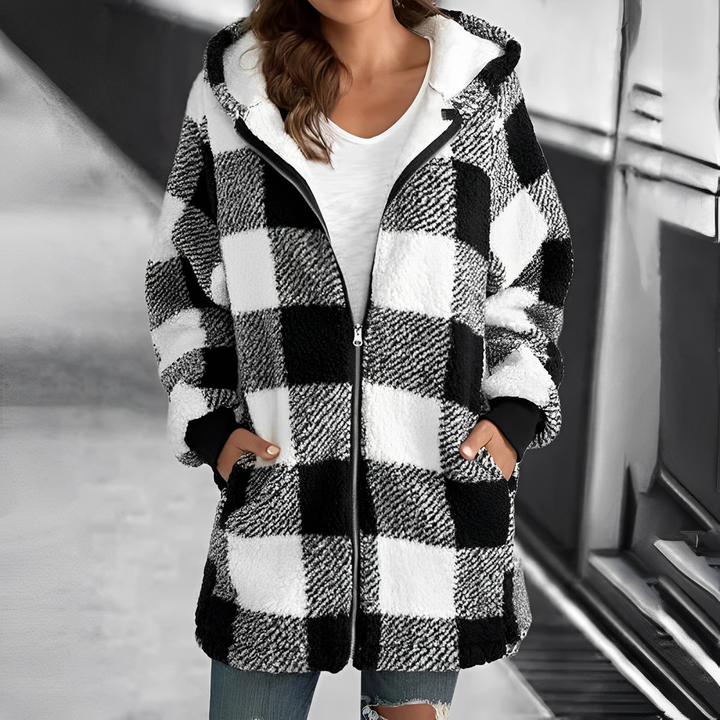 Dames Jas met Capuchon (Camila) - a cozy, warm women's coat. Stylish hooded outerwear for fall & winter comfort.