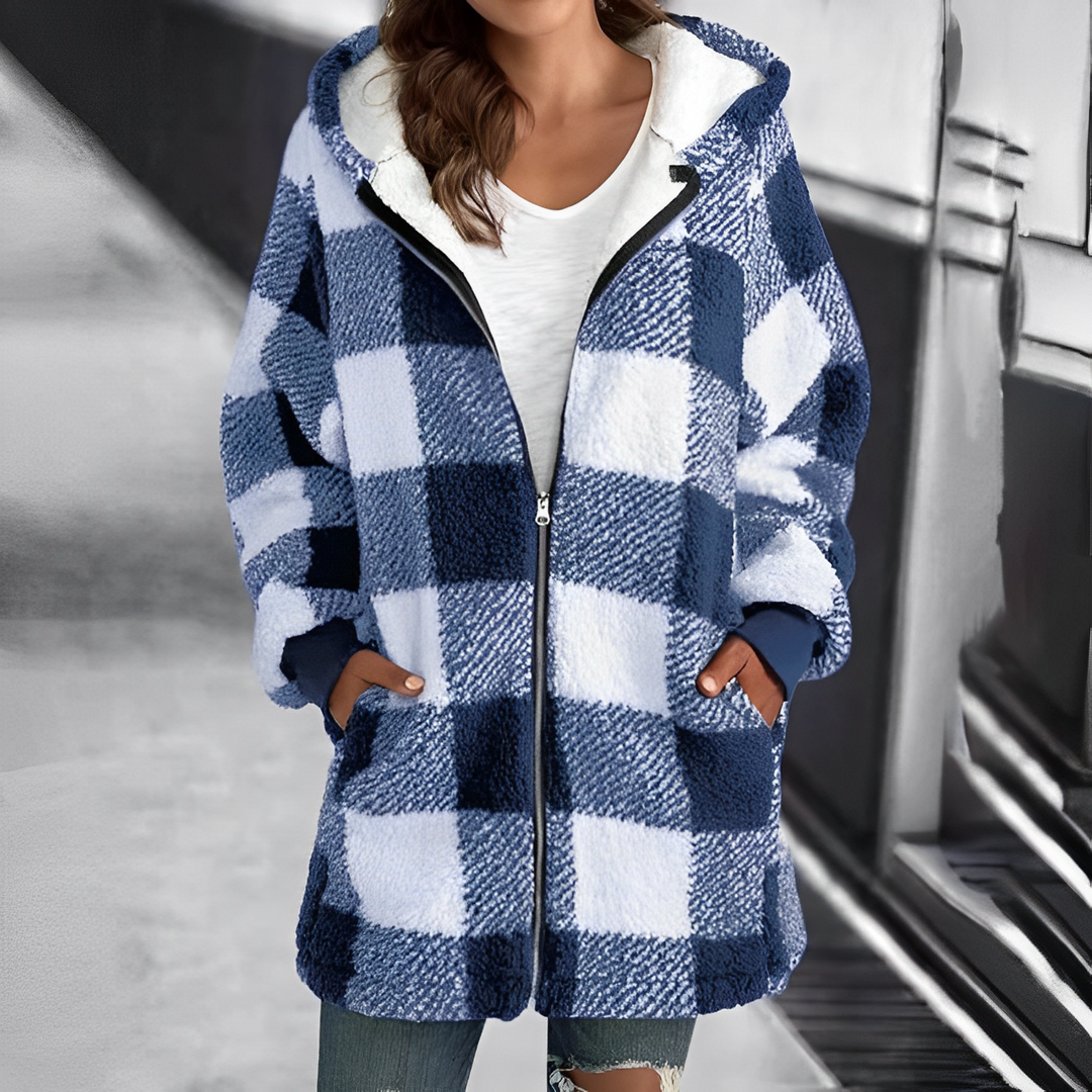 Stylish women's hooded coat (Camila) for fall & winter. Versatile casual jacket, long sleeve fashion.