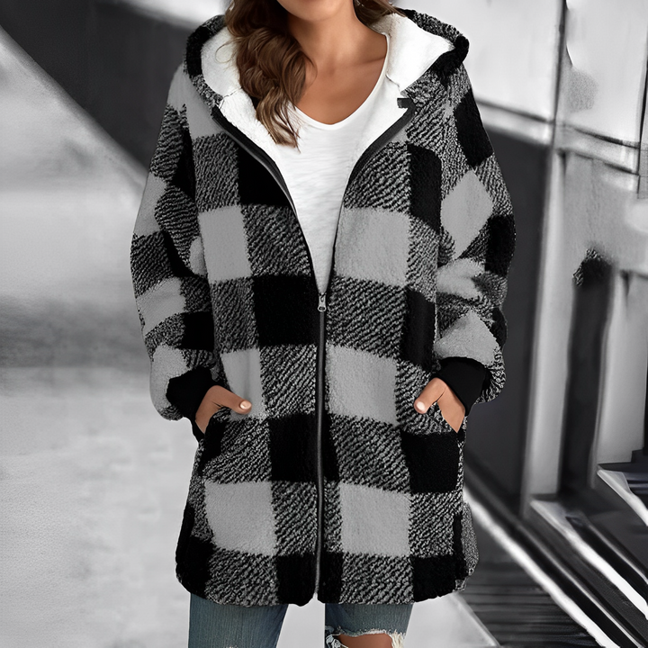 Women's warm hooded coat, perfect for winter & fall. Cozy outerwear for stylish everyday wear.