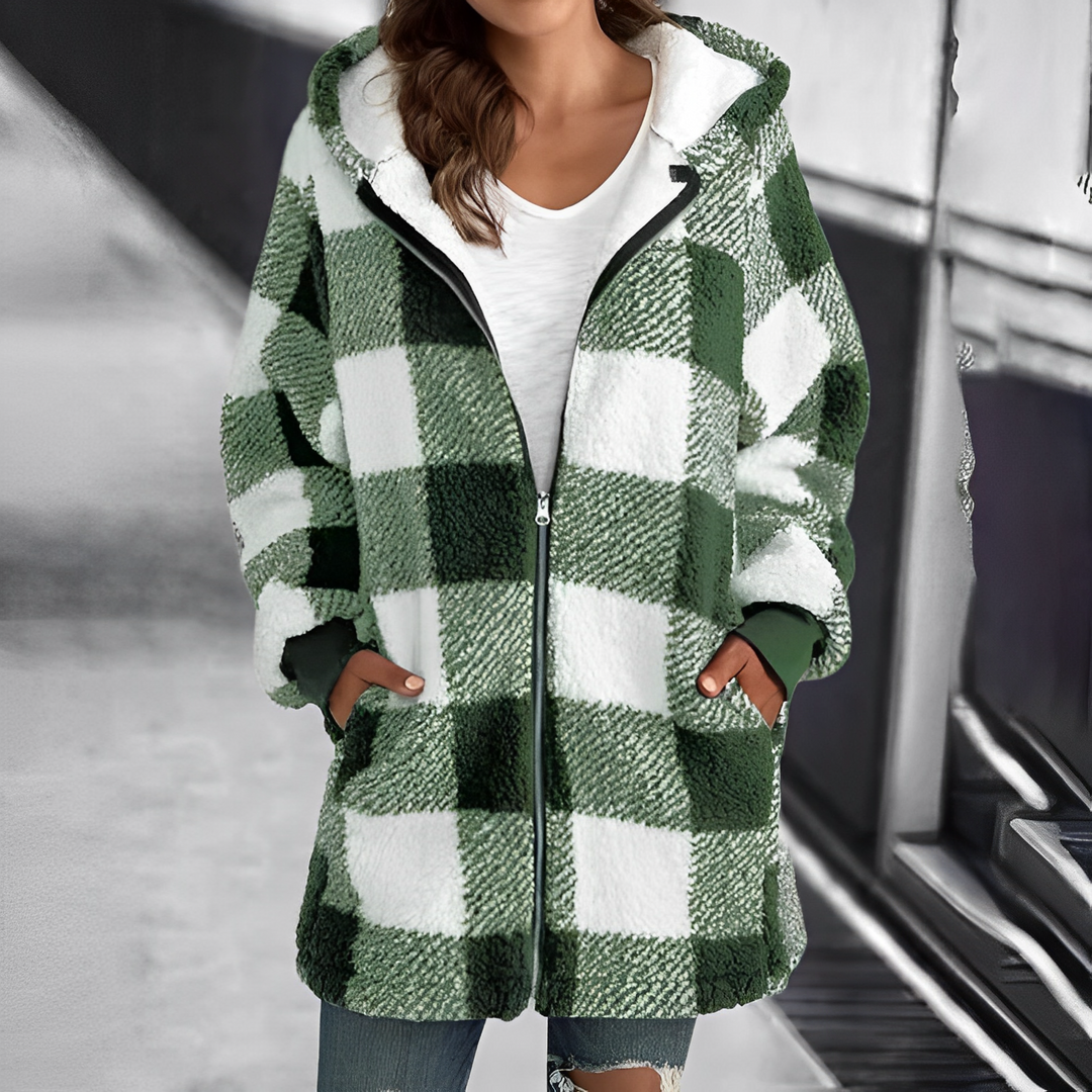 Cozy women's long sleeve hooded coat. Warm, versatile outerwear for chilly fall & winter days.