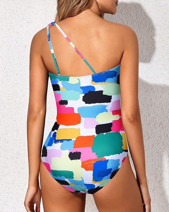 Beachwear: Women's one-shoulder swimsuit, tummy control, and flattering shaping design.
