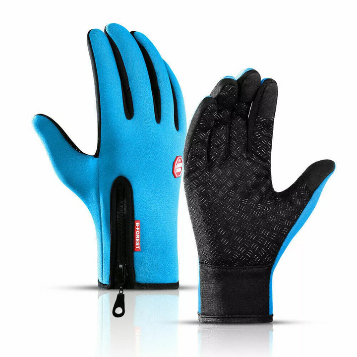 Zippered women's athletic winter gloves, waterproof, touchscreen & non-slip, for cold weather outdoor adventures.