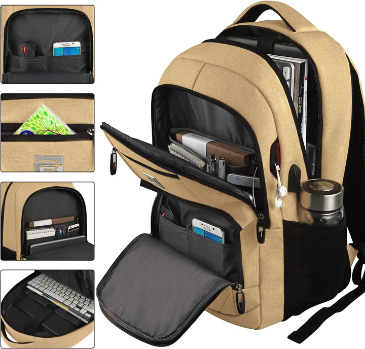 Black anti-theft laptop bag with USB charging port, sleek design for work, school, or travel.
