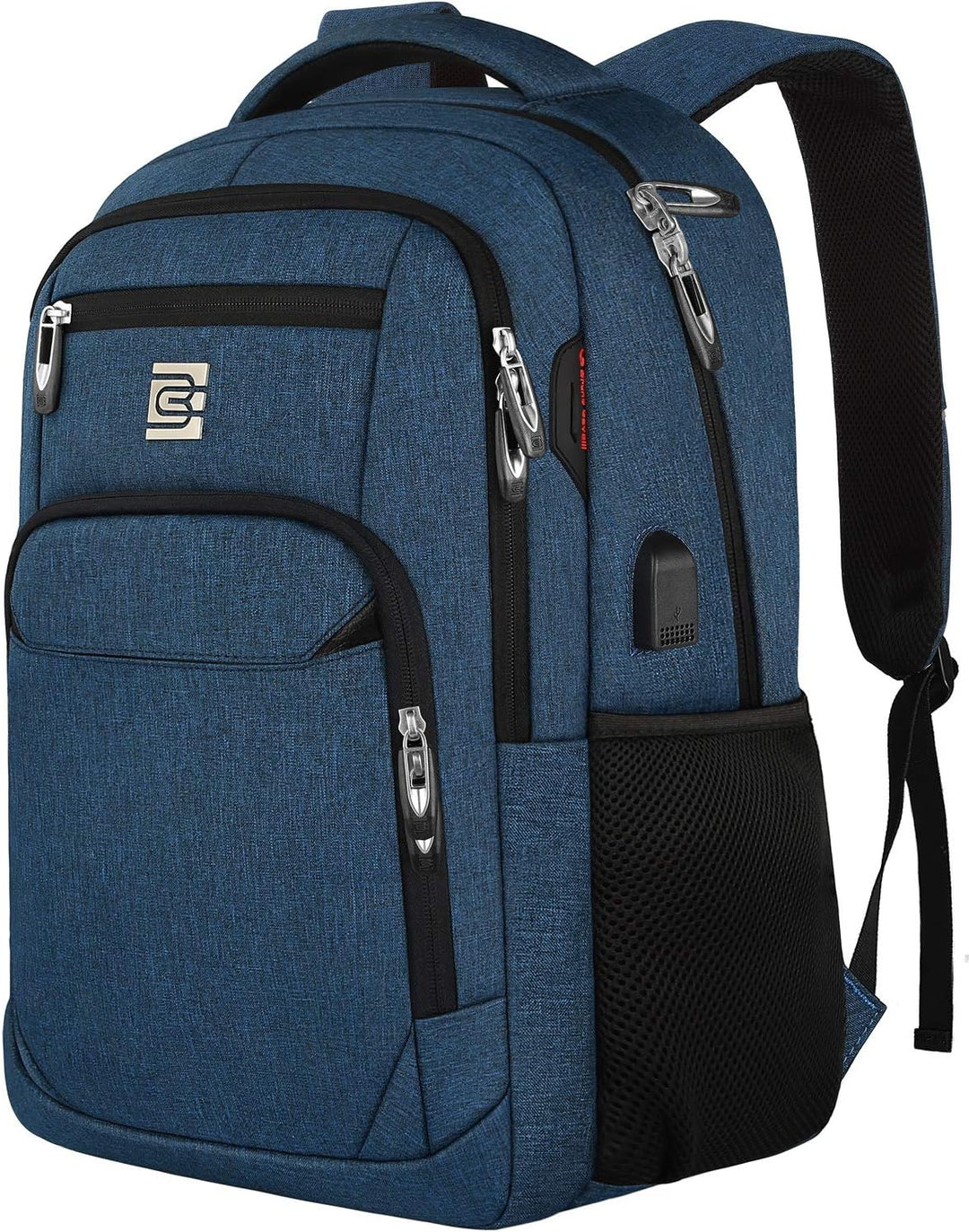 Commuter's anti-theft laptop bag, water-resistant fabric, and built-in USB charging interface.