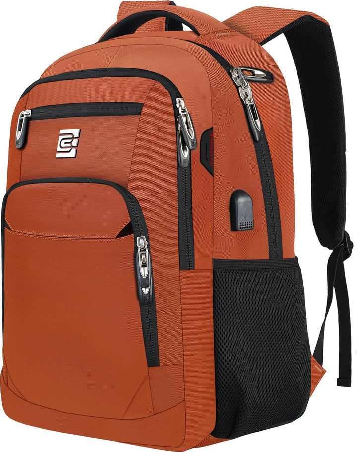 Slim anti-theft laptop backpack, showcasing its hidden back pocket & USB charging feature.