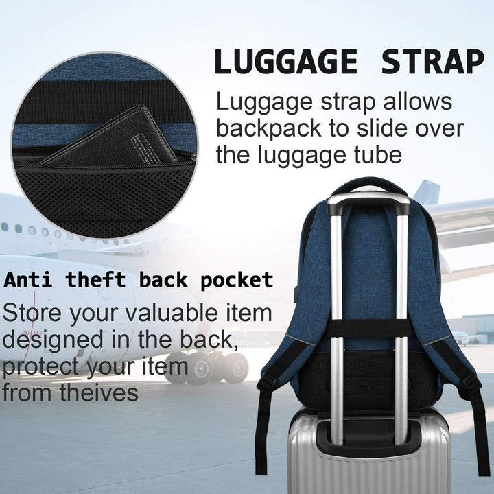 Slim anti-theft daypack, side view, highlighting the integrated USB charging port and sleek design.