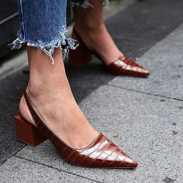 Elegant women's croco design orthopedic pumps with stable heel for all-day comfort. Perfect for work & formal wear.