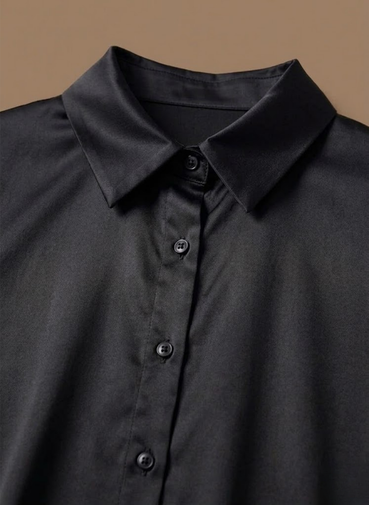 Versatile ladies' elegant satin-look collared blouse. Button-up design, perfect for professional fashion.