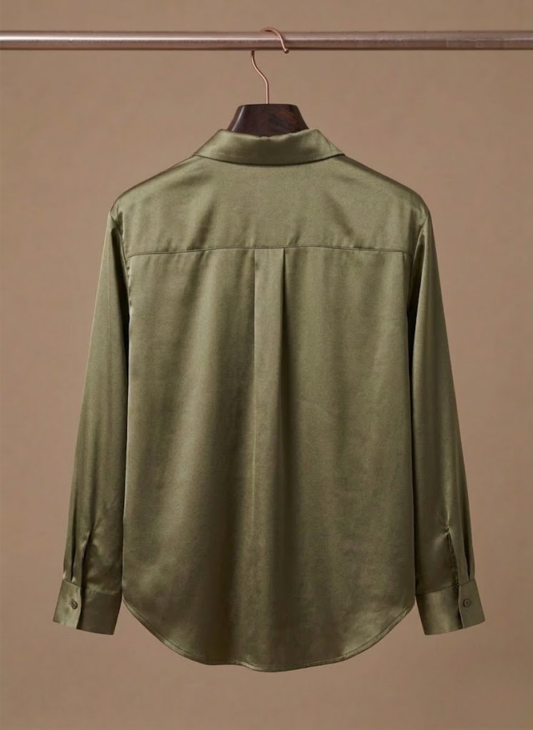 Ladies' long-sleeve collared satin-look blouse, elegant & professional for office or smart casual.