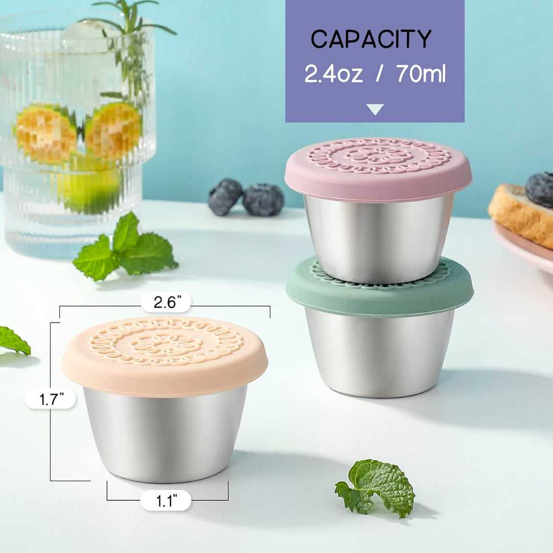 FlavorPods: 6 leak-proof stainless steel sauce cups for dressings, dips & healthy meal prep.