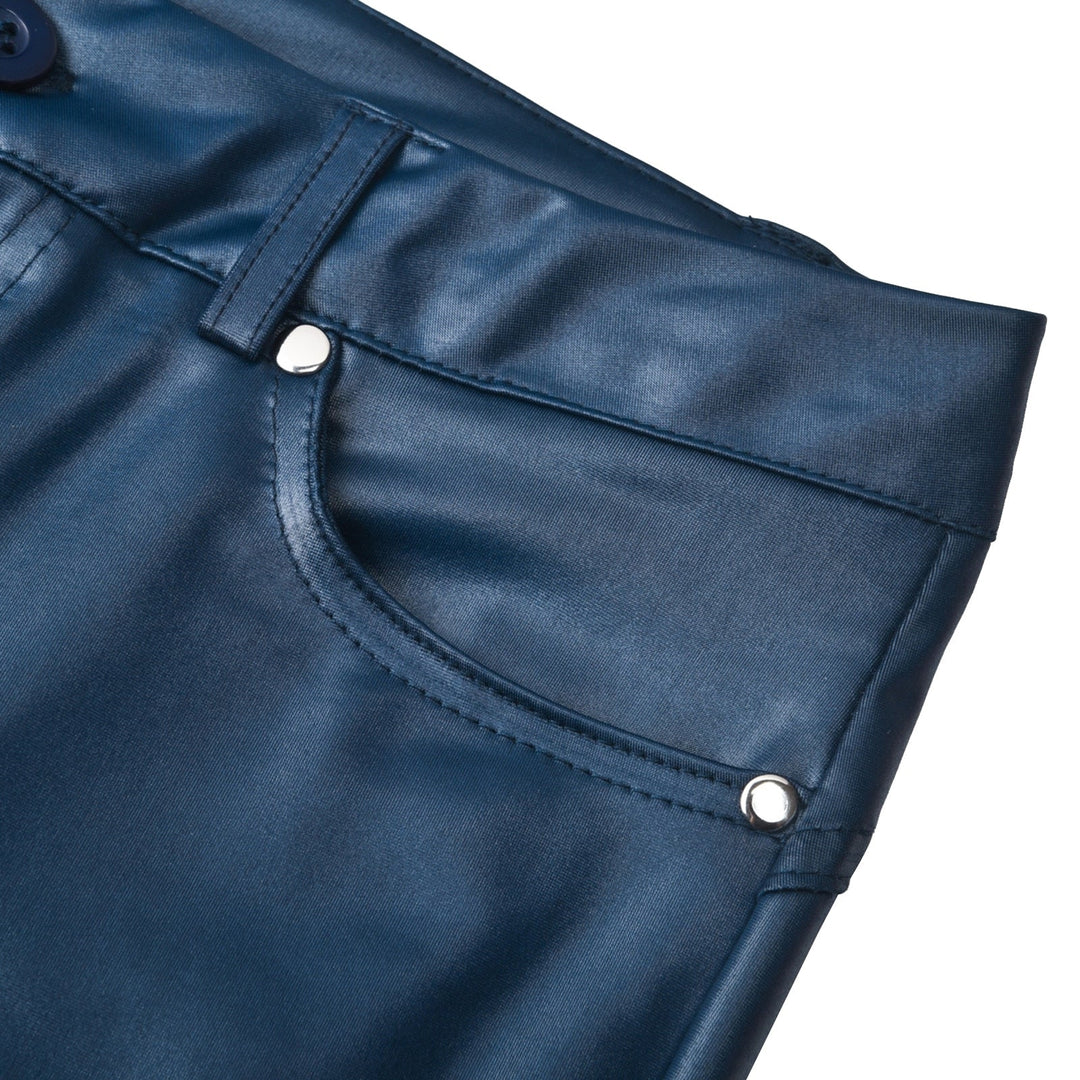 Chic high waist stretch leather-look pants for women, slim fit, versatile for fall outfits.