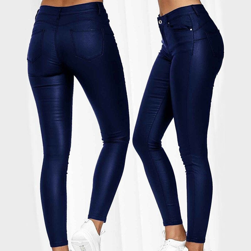 Flattering high waist stretch trousers with pockets, women's slim fit for versatile everyday style.