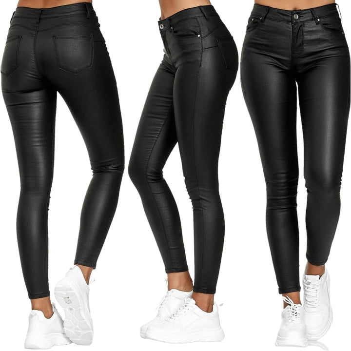 Sculpting slim fit high waist stretch trousers for women, versatile & stylish with pockets.