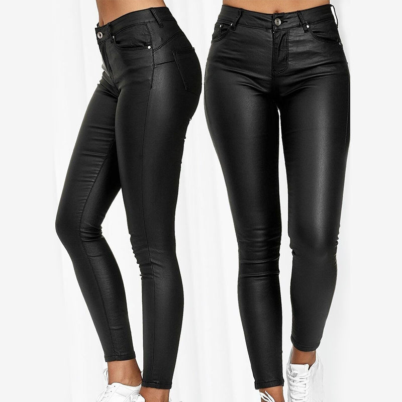 Versatile women's high waist stretch skinny trousers, comfortable with pockets for daily wear.