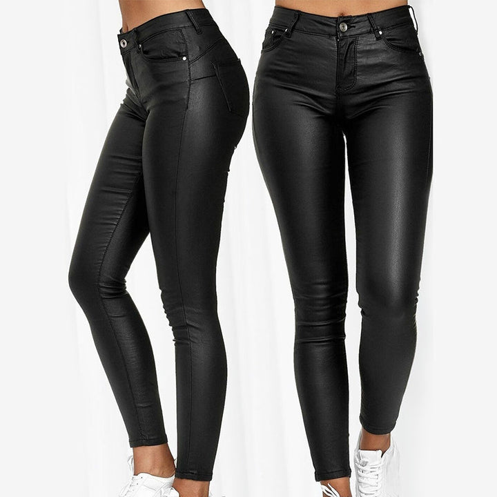 Versatile women's high waist stretch skinny trousers, comfortable with pockets for daily wear.