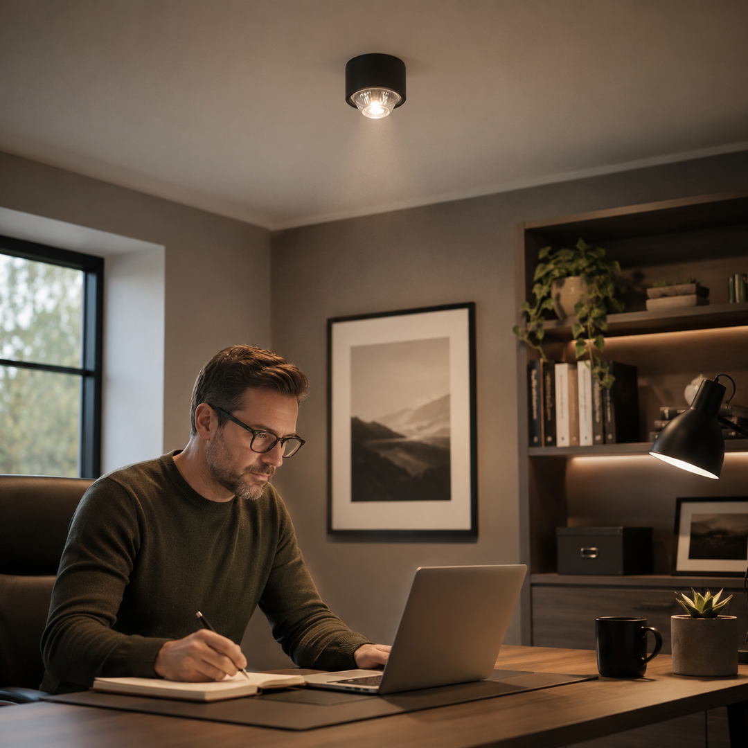 GU10 LED downlight bulb with dimmable functionality, ideal for indoor smart home lighting setups.
