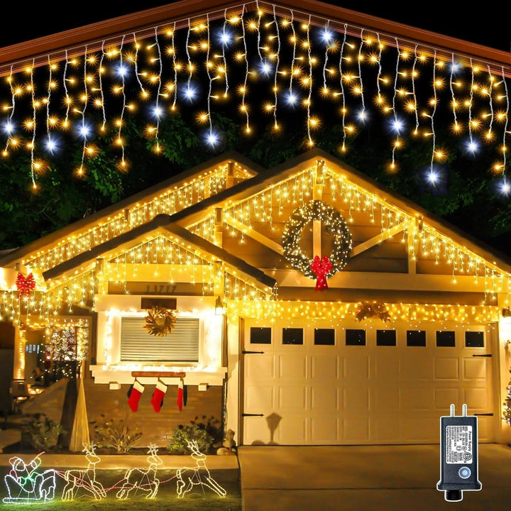 Warm white LED light curtain for outdoor events. Waterproof fairy string lights for wedding & party decor, festive ambiance.