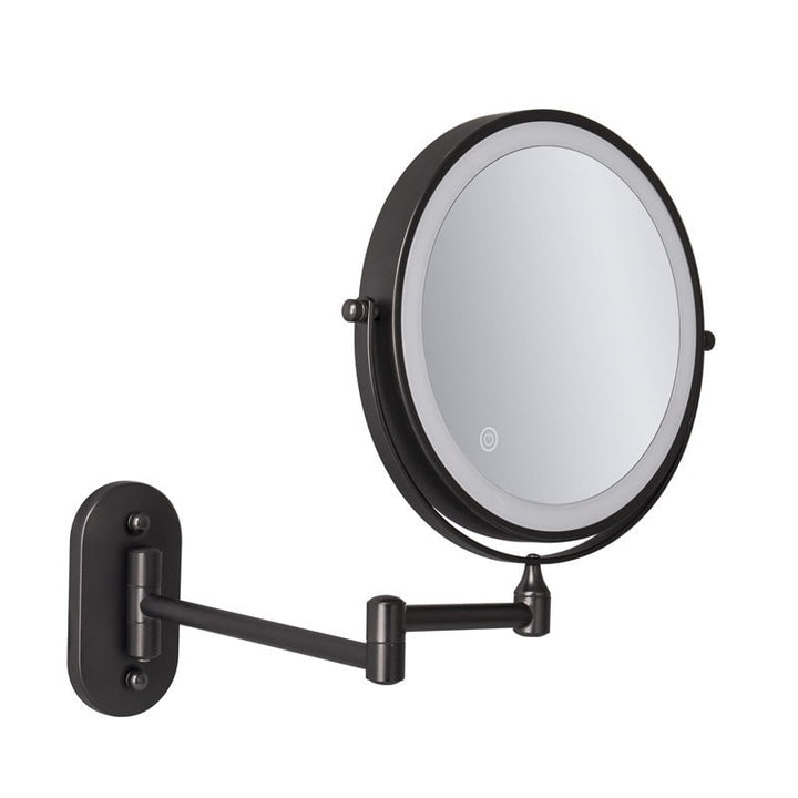 Adjustable LED lighted vanity mirror, 10x magnified, wall mount, perfect for any lighting need.