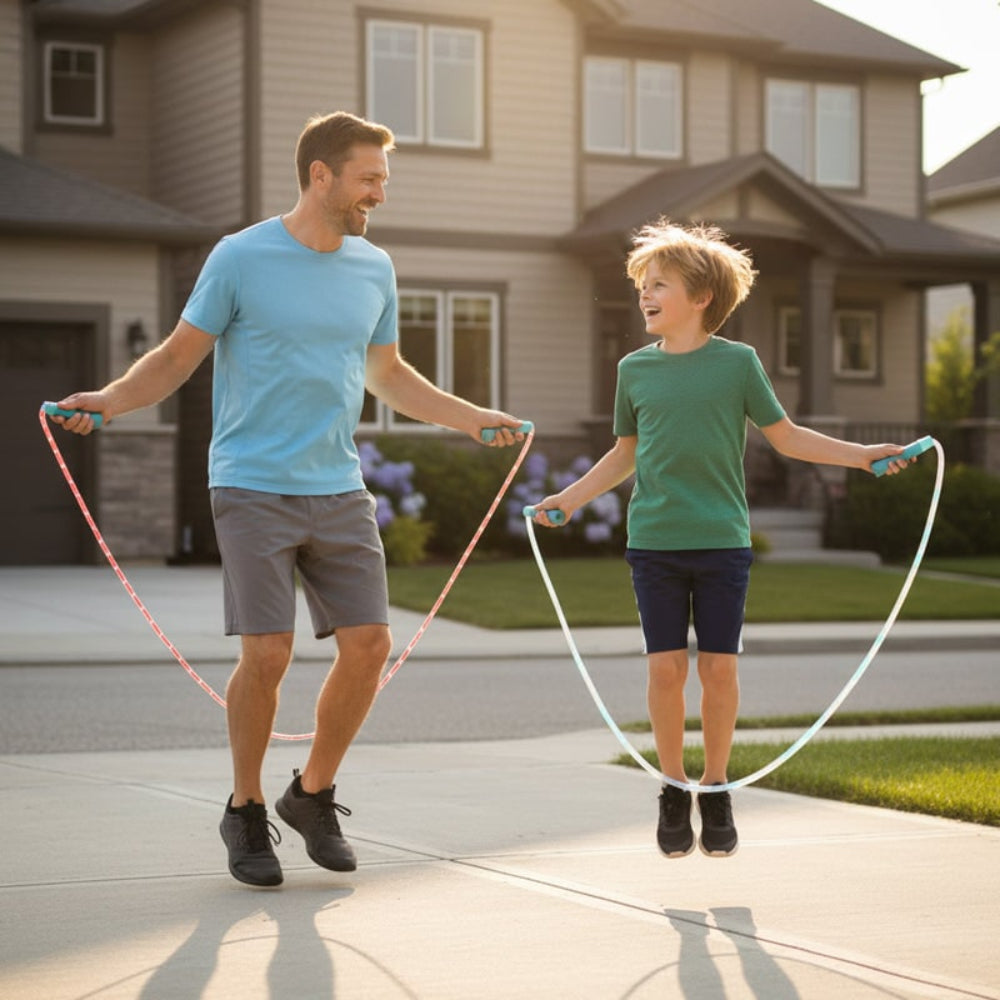 Kids' LED adjustable jump rope for fun fitness, active play, and coordination development. Perfect children's exercise toy.
