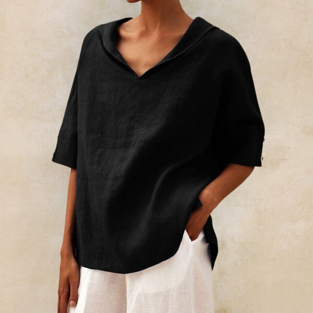Women's V-neck casual summer blouse, loose fit, short sleeve. Perfect for everyday wear or vacation.