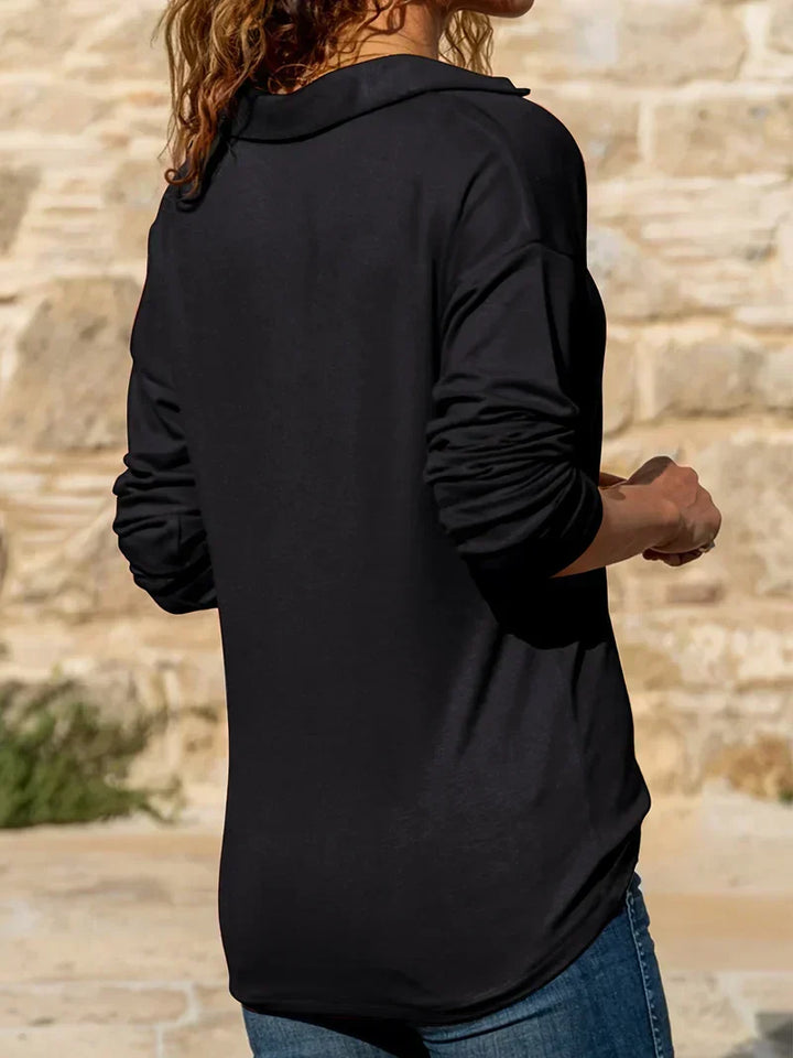 Comfortable women's half-zip long sleeve sweater. Relaxed fit, cozy knit, perfect for everyday casual wear.
