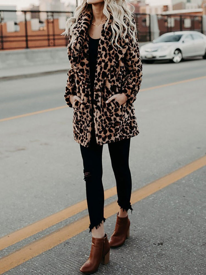 Sofia women's chic leopard print winter coat, a warm and stylish outerwear option for cold days.