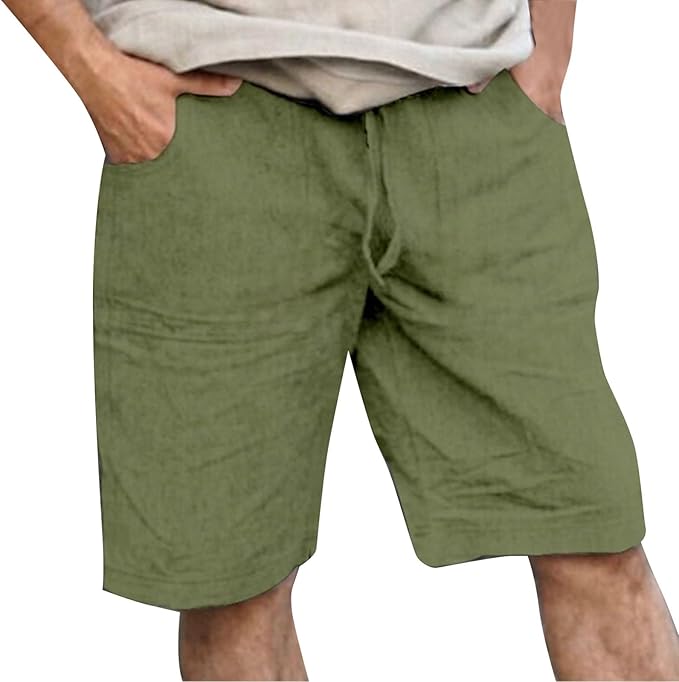 Comfortable men's relaxed fit drawstring shorts with pockets, ideal for beachwear & everyday casual style.