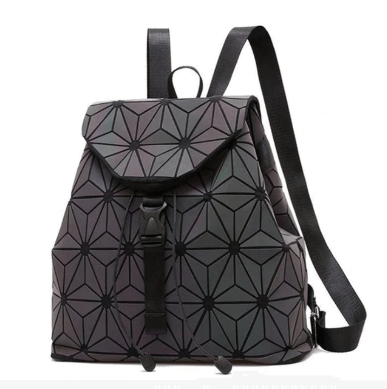 Women's fashion backpack: reflective, geometric, & color-changing for a standout style.