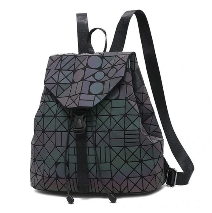 Chic women's reflective daypack. Geometric design changes color, making it a unique accessory.