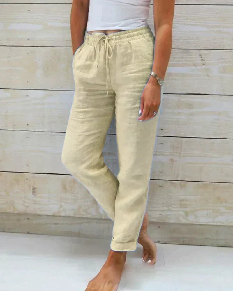 Effortless style with these women's lightweight summer trousers. Relaxed fit linen pants for comfortable casual wear.
