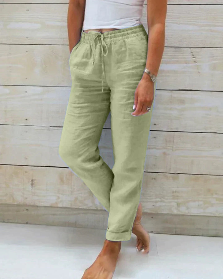 Chic women's lightweight linen trousers for effortless summer style. Comfortable, relaxed fit pants for warm weather.