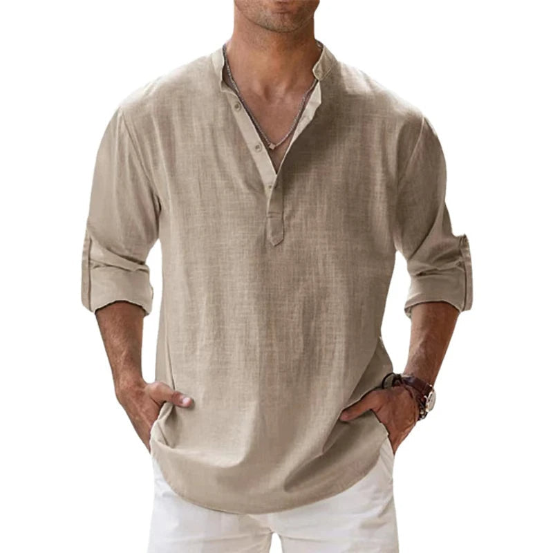 Men's relaxed fit long sleeve Henley shirt for casual everyday style.