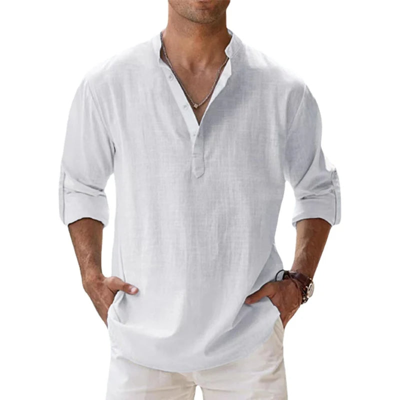 Stylish men's Henley shirt with a relaxed fit, ideal for versatile casual outfits.
