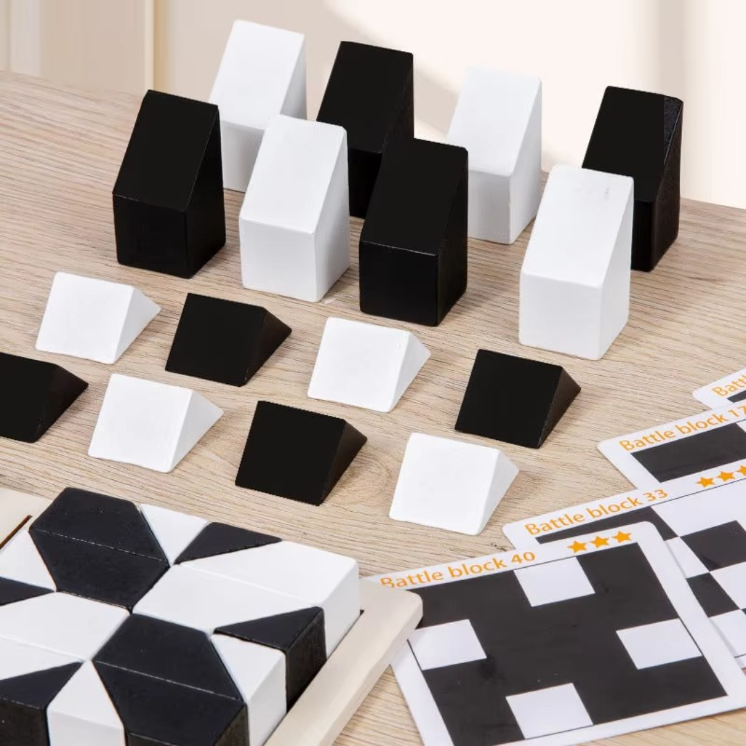 Interactive educational logic puzzle strategy game, a screen-free travel toy for family brain training.