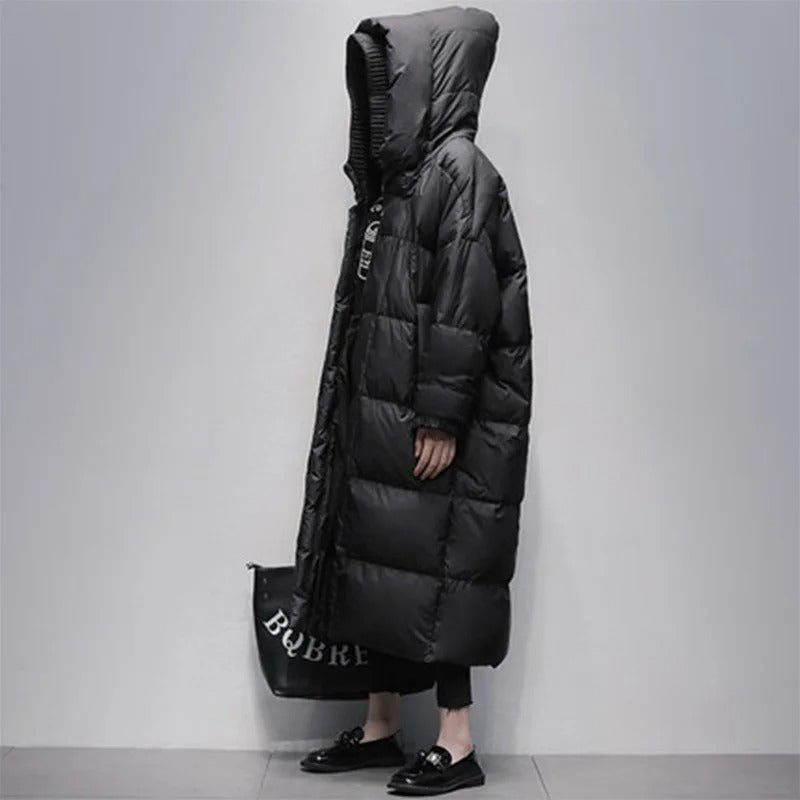 Cozy & warm women's long padded winter jacket, Amara, essential outerwear for extreme cold weather.