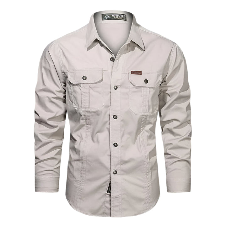 Men's long sleeve utility shirt with button-down front & chest pockets for versatile everyday wear & casual style.