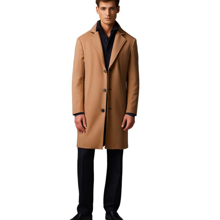 Men's fashionable long winter coat, providing ultimate warmth and stylish protection from cold weather.