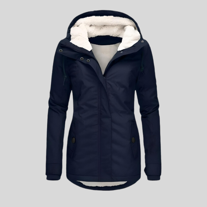 Fashionable women's thick winter coat with a hood. Warm outerwear, ideal long jacket for ultimate cold comfort.