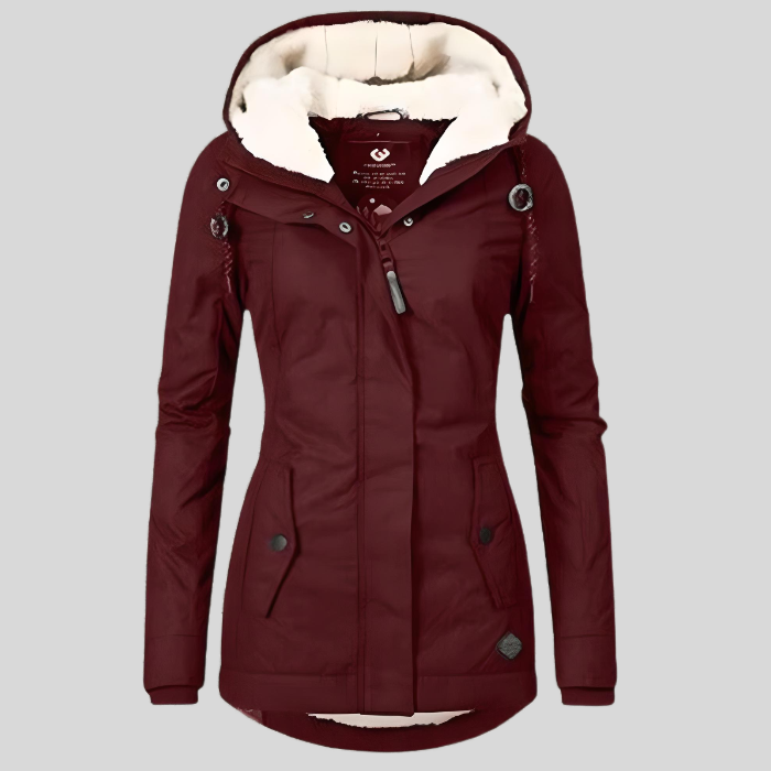 Long hooded winter coat for women. Thick, warm jacket providing excellent cold weather protection and style.