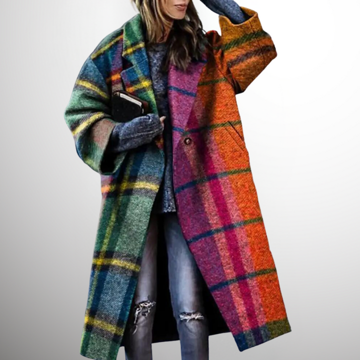 Elegant long women's winter trench coat, Vivienne style, perfect for cold weather fashion & warmth.