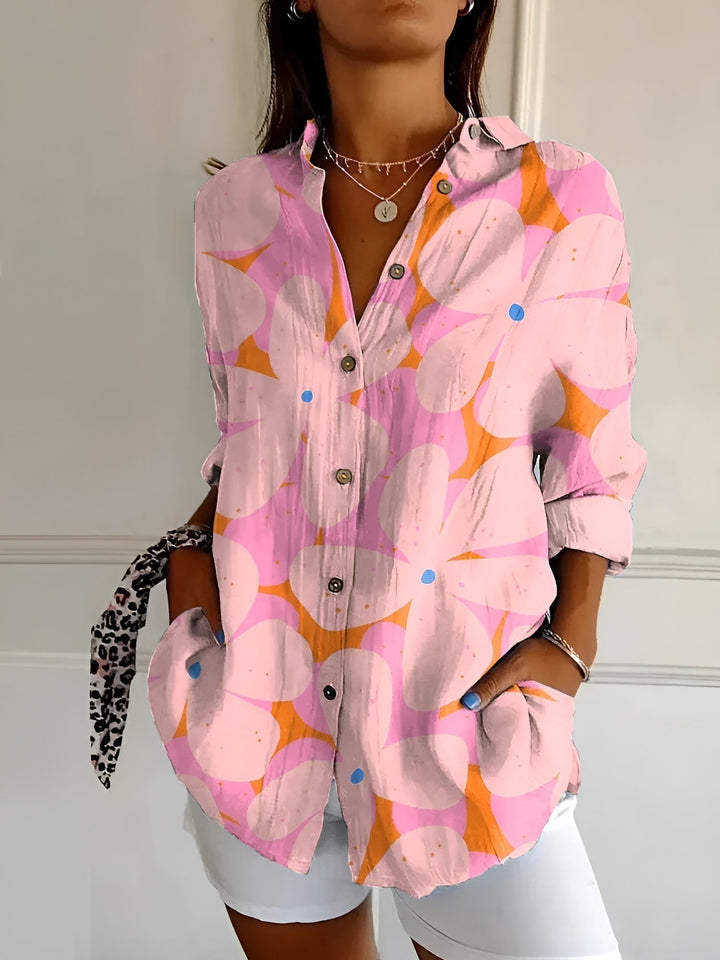 Versatile women's floral print relaxed fit button-up blouse, ideal for casual and everyday summer wear.