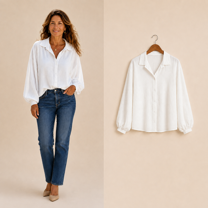 Comfortable women's relaxed button-down shirt, perfect for stylish everyday fashion.